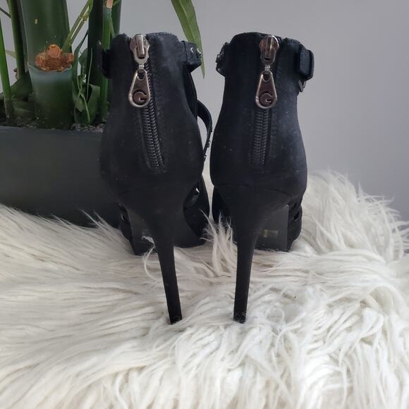 GBG Guess Black Open Toe Platform Stiletto Heels 9M - Picture 4 of 9